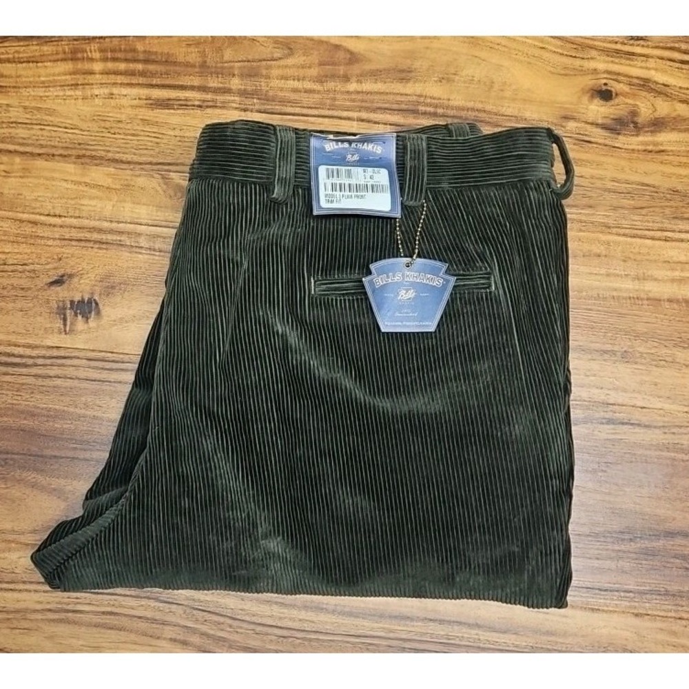 Bill's Khakis Pants Mens 42 Unhemmed  Corduroy 11 M3 Flat Front Hunter Green NWT